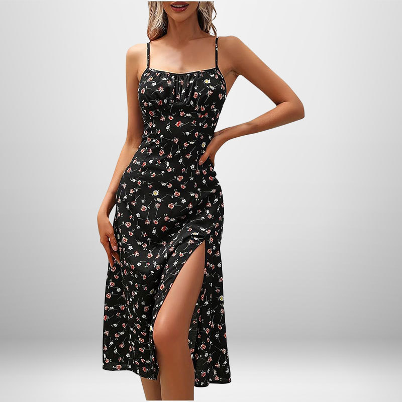 Women's Floral Print Tie-Strap Slit Cami Dress