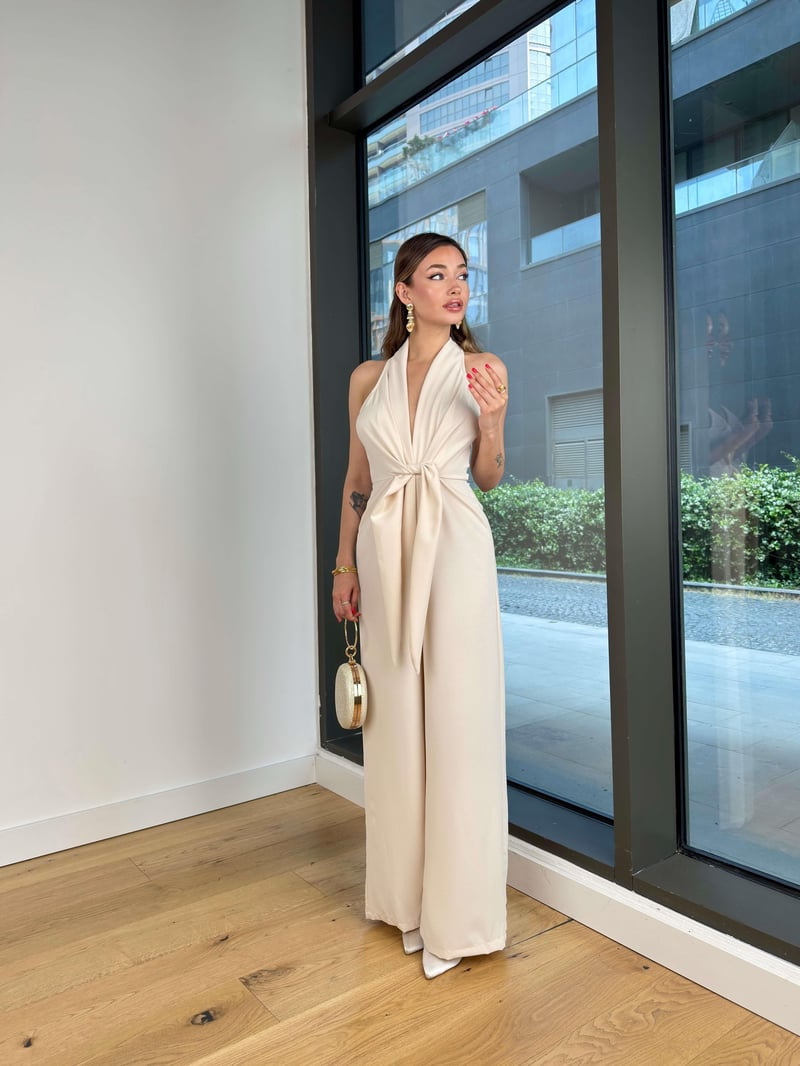 Women's Halter Tie Sleeveless Cinched Waist Sexy Jumpsuit