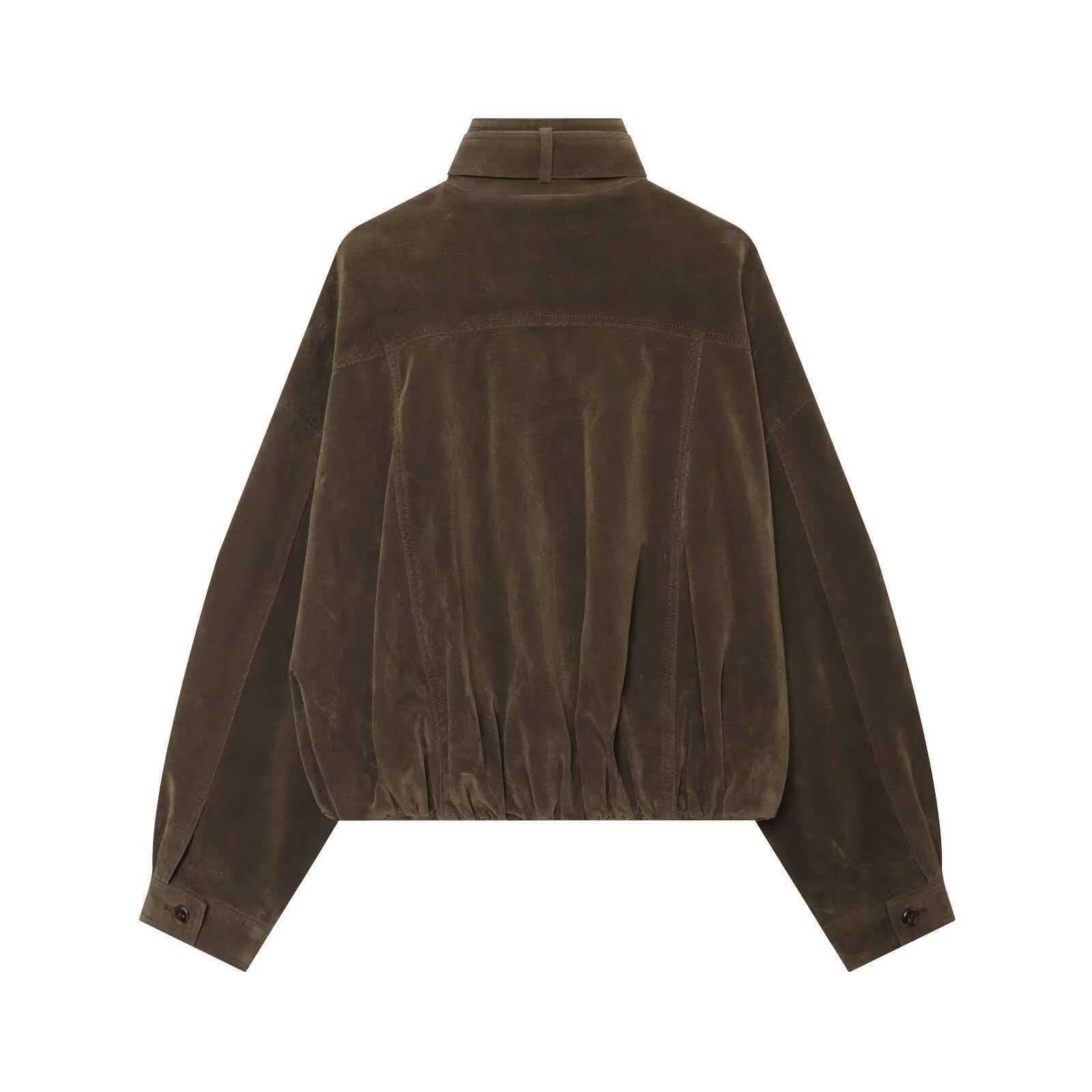 Sueded Faux Leather Bomber Jacket Women's Loose Fit Zip-Up