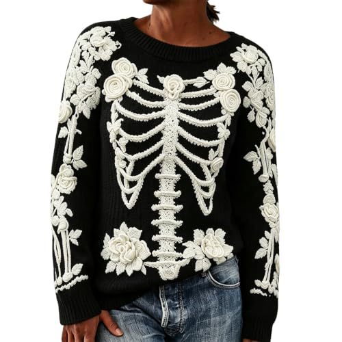 Women's Floral Heart Skeleton Print Crewneck Sweatshirt