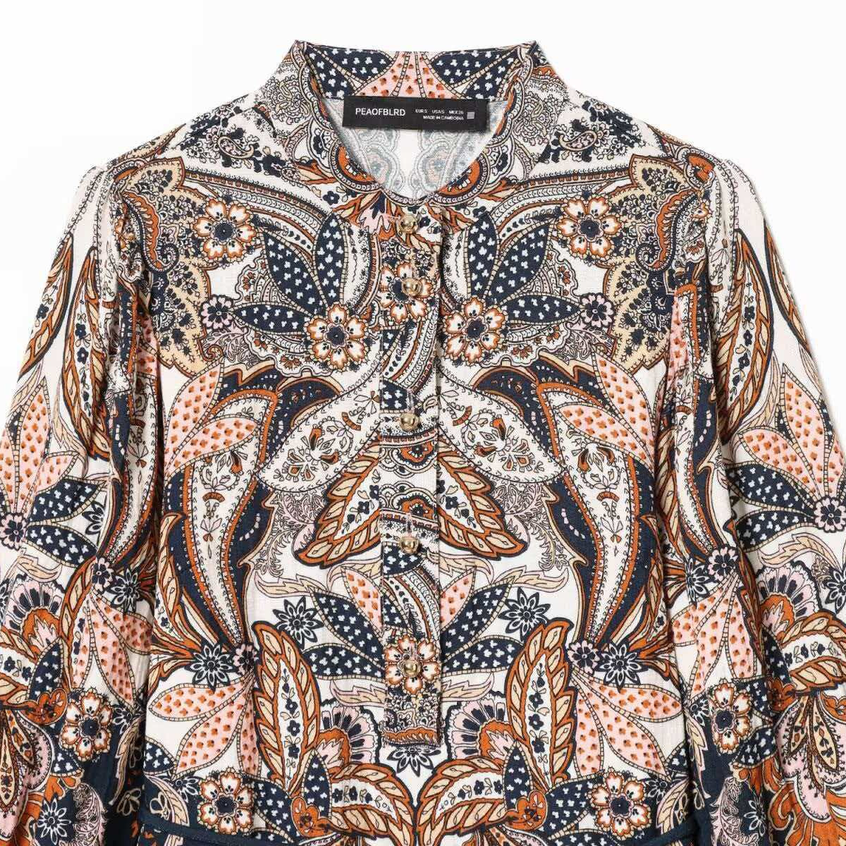 Women's Summer Floral Print Lantern Sleeve Waist Shirt Dress