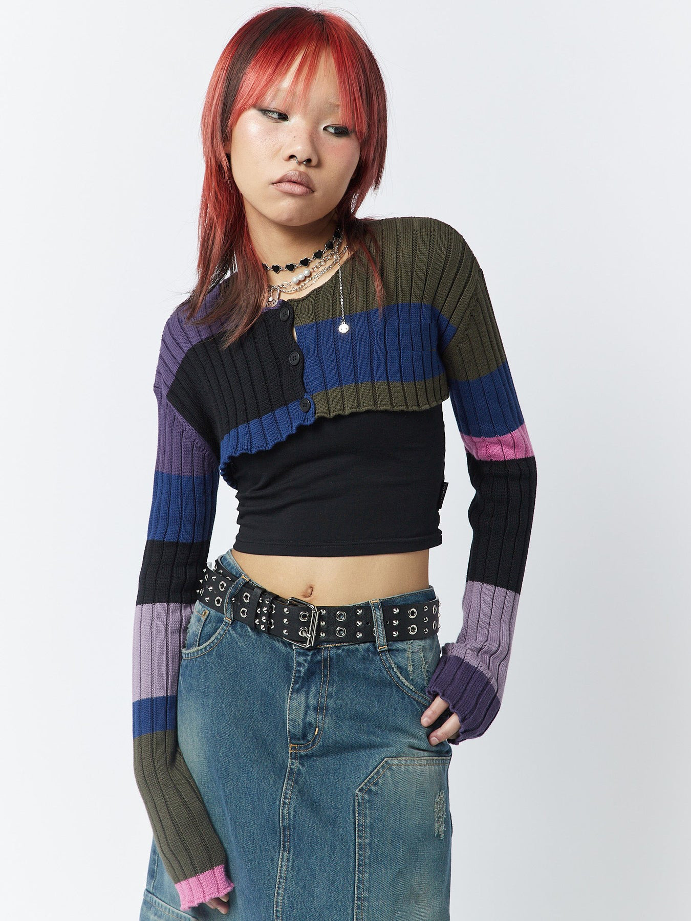 Color-Block Cropped Cardigan Sweater