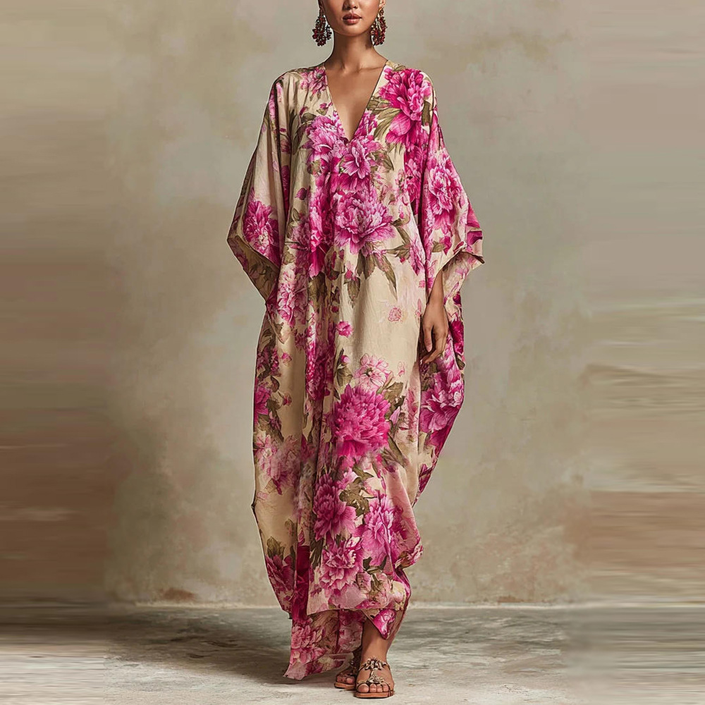 Women's Loose Floral Print Long Dress Casual Boho Maxi