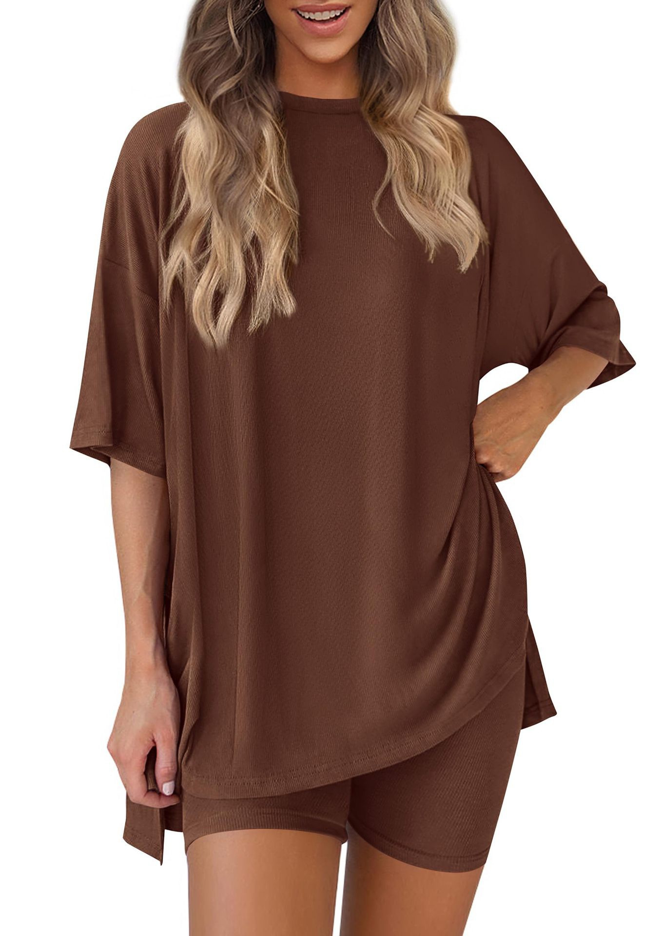 Women's Solid Color Loose Fit Pajama Set Casual Loungewear