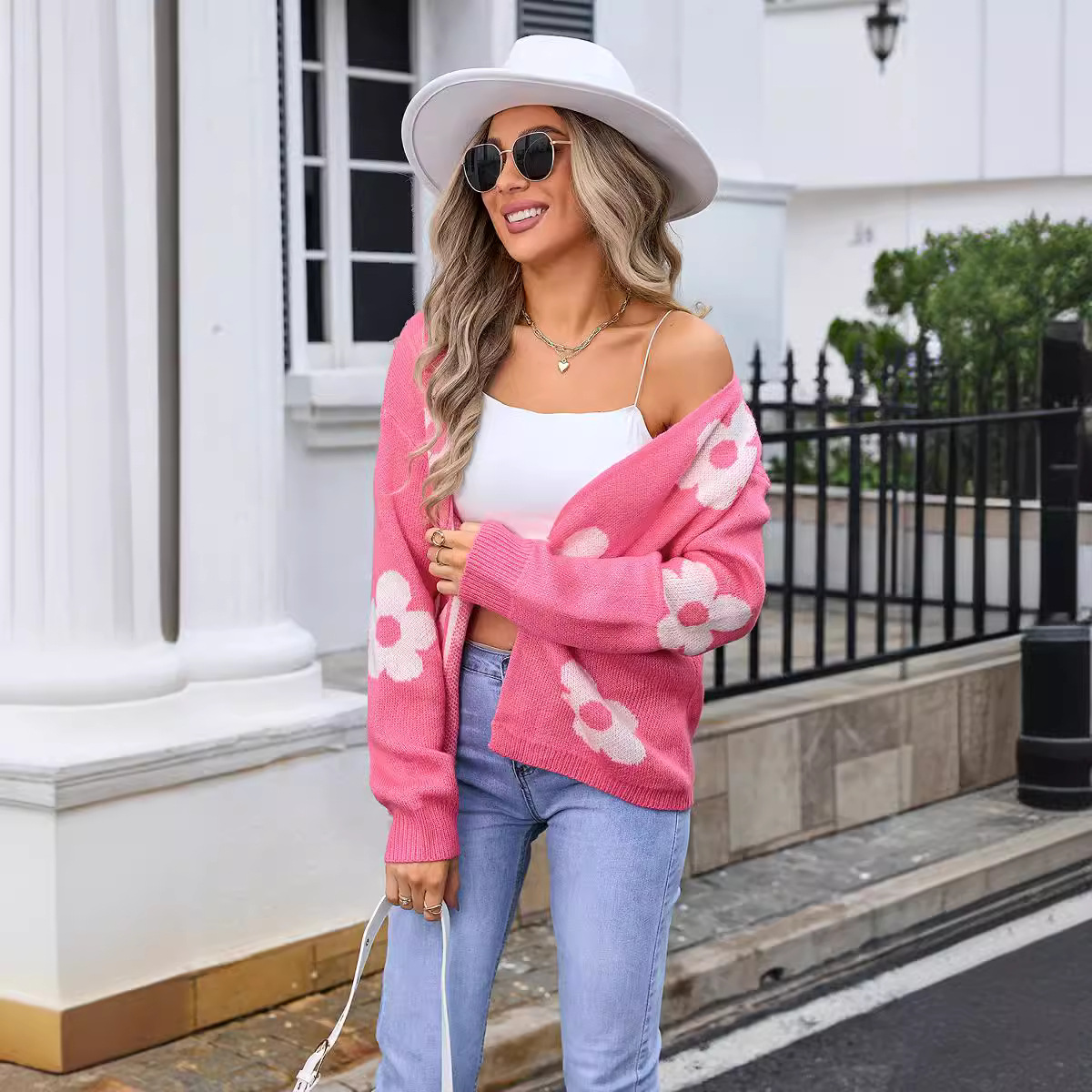 Floral Jacquard Knit Cardigan Sweater Plus Size Open Front