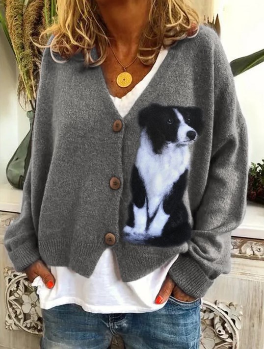Abstract Print Open-Front Cardigan Sweater