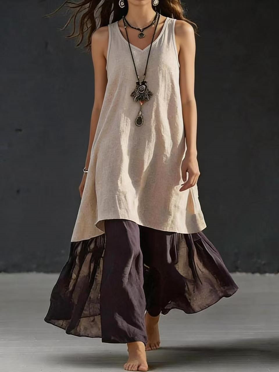 Solid Color Sleeveless V-Neck A-Line Maxi Dress