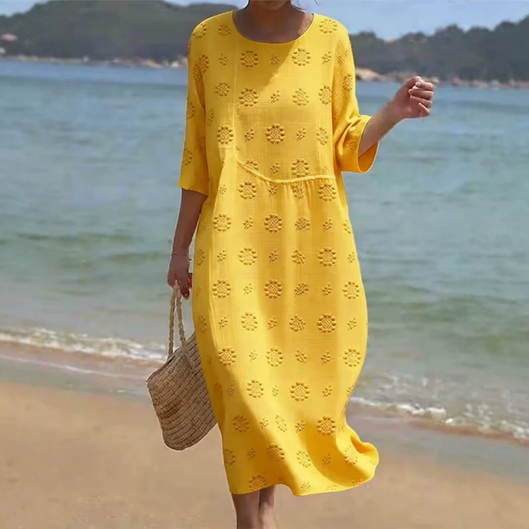 Women's Elegant Solid Print Pleated Midi Dress