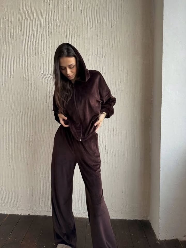 Women's Solid Color Hooded Zip Cardigan & Wide-Leg Pants Set