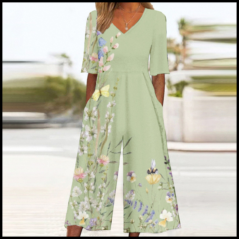 Floral Print Wide-Leg Jumpsuit with Sleeves