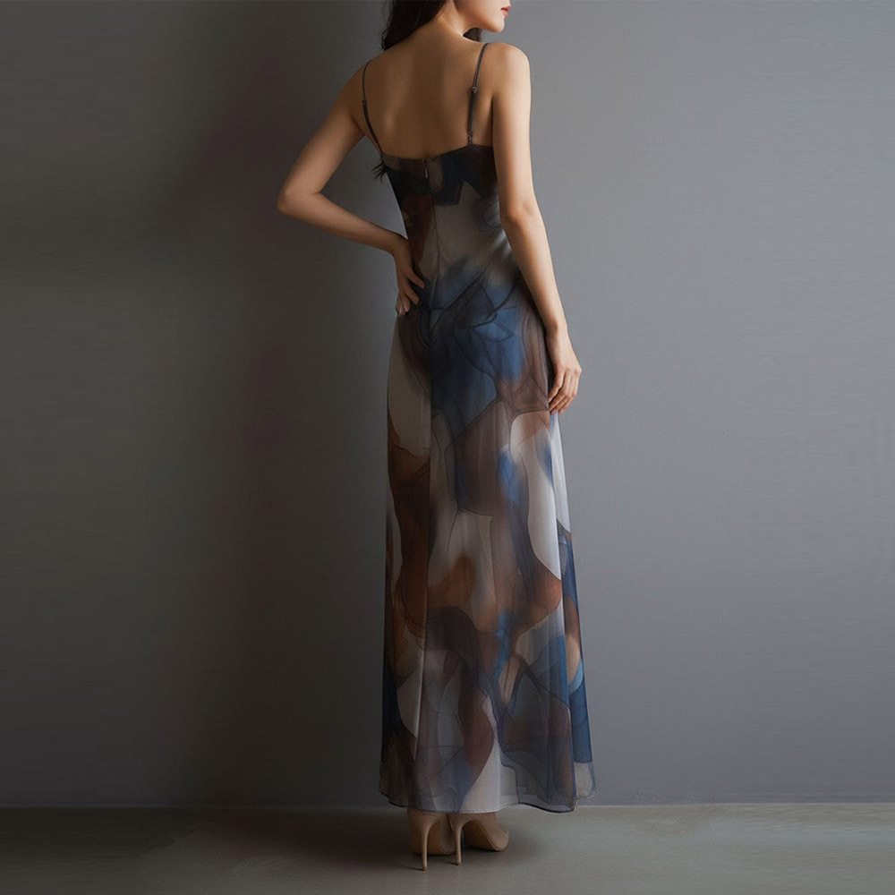 Women's Mesh Bodycon Cami Long Dress Gradient Print High Waist