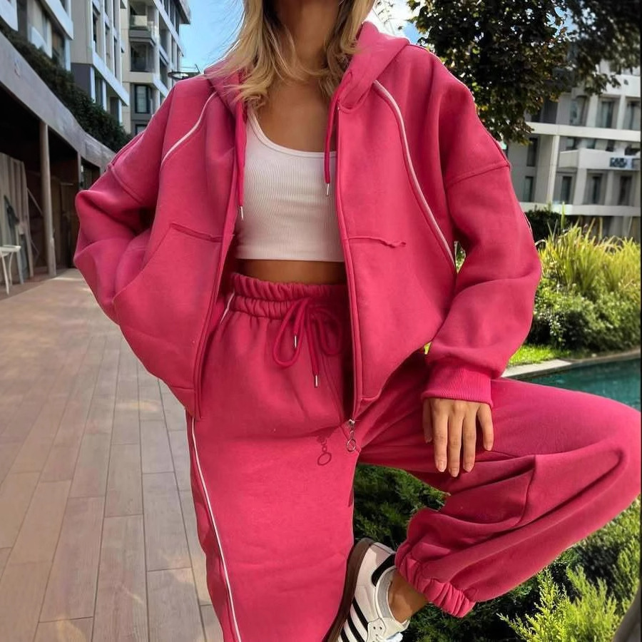 Women's Striped Hooded Cardigan and Pants Set Casual Sporty Two-Piece