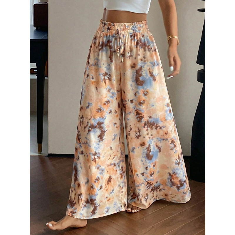High-Waisted Tie-Dye Drawstring Wide-Leg Pants