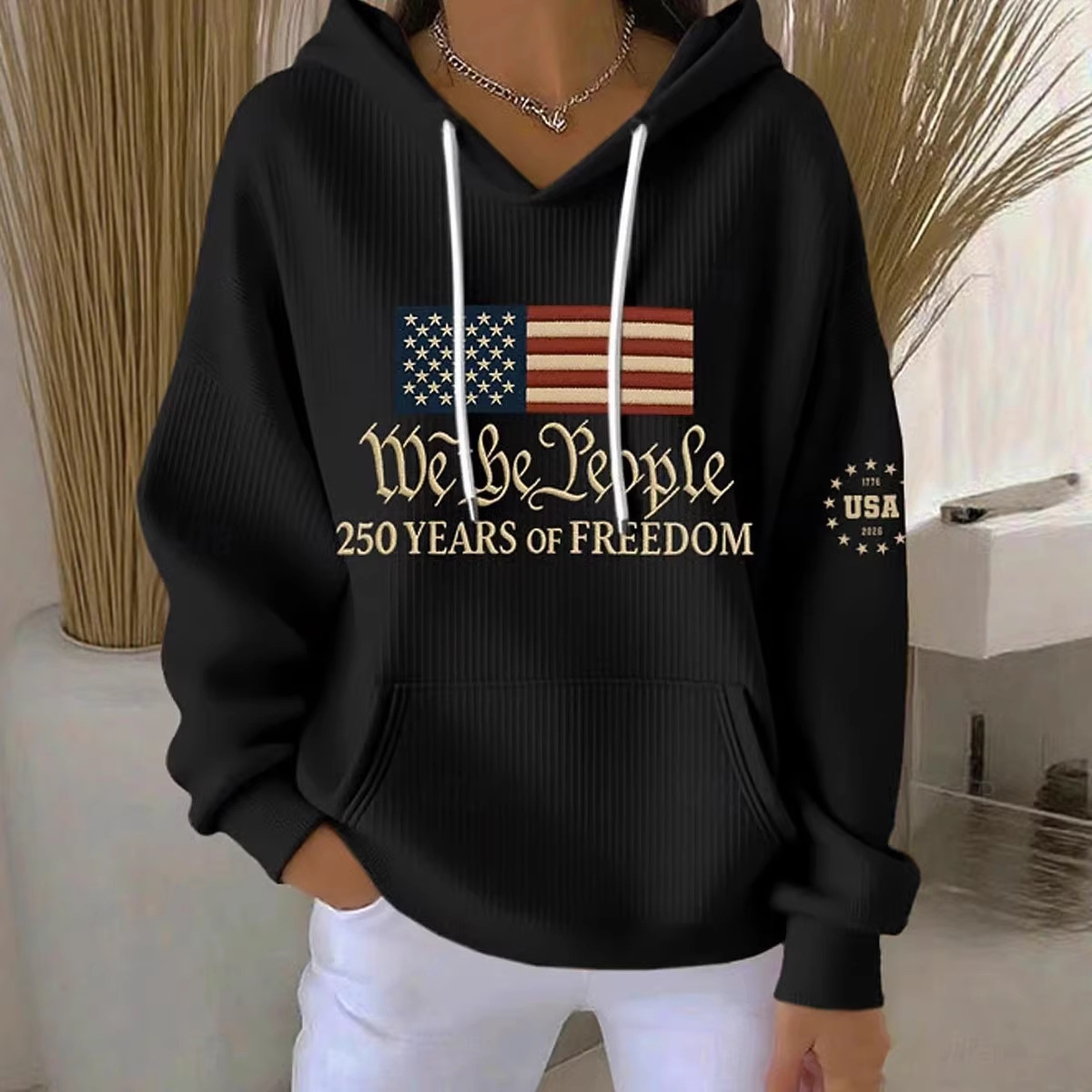Women's American Flag Letter Print Casual Hoodie