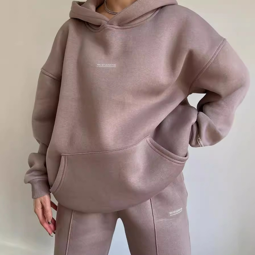 Women's Fleece-Lined Hoodie and Pants Set with Print