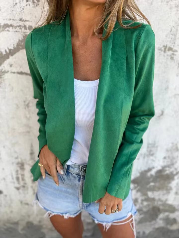 Faux Suede Open-Front Cardigan Solid Color Lightweight Women's Jacket