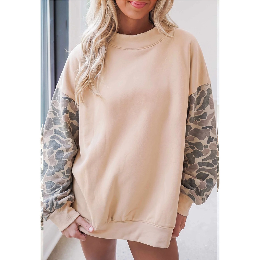 Women's Loose Half-Turtleneck Camo Fleece Pullover Sweatshirt