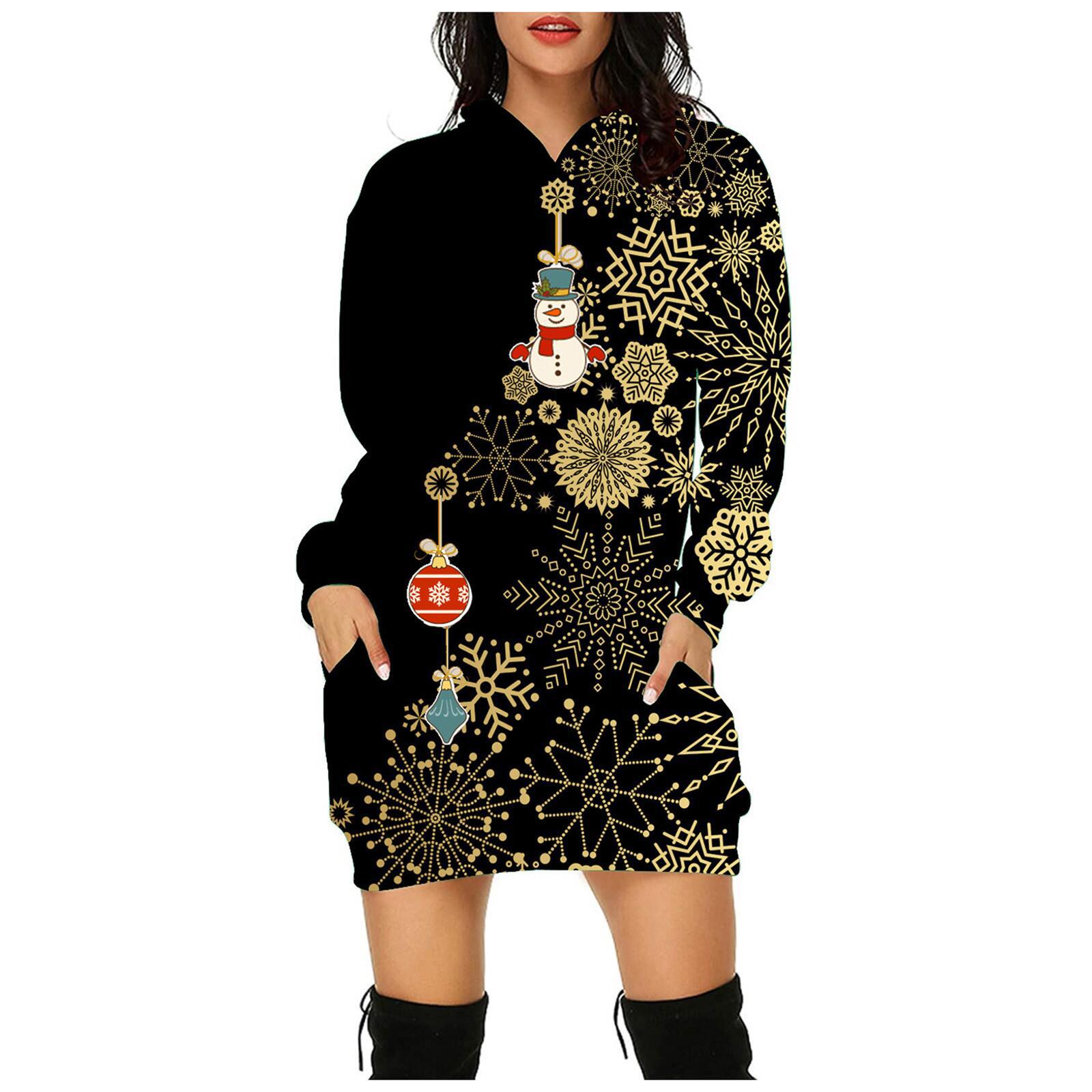 Christmas Hoodie Dress with Kangaroo Pocket and 3D Print