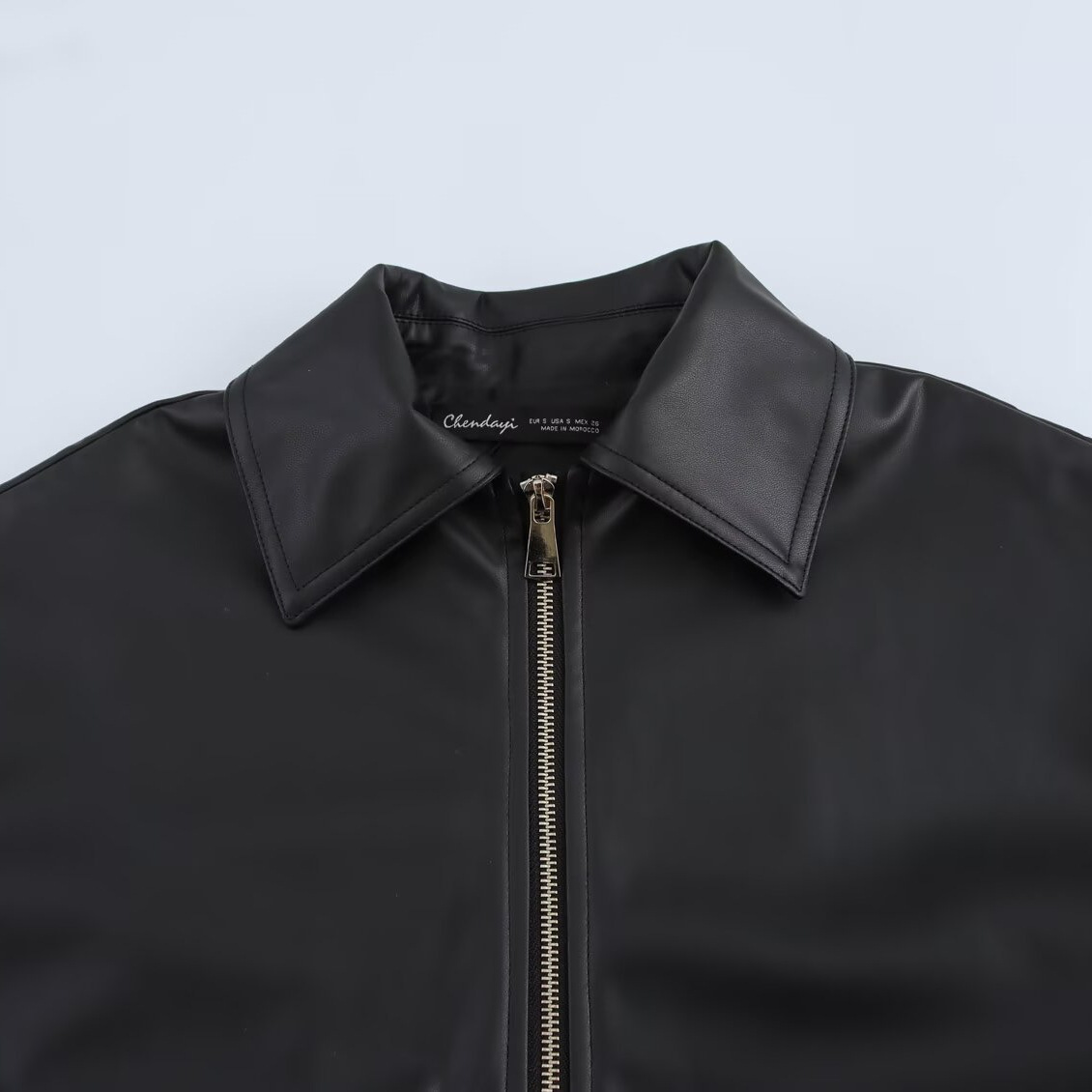 Women's Faux Leather Loose-Fit Jacket with Lapel Collar