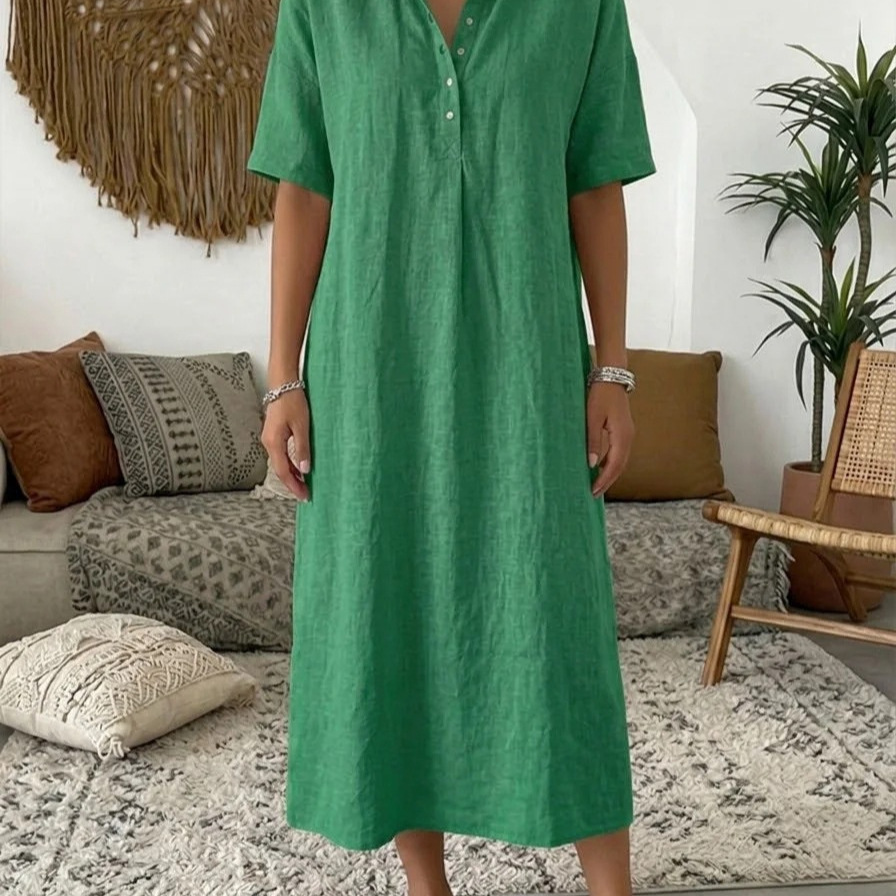 Women's Casual Straight-Fit Linen Short-Sleeve Polo Dress