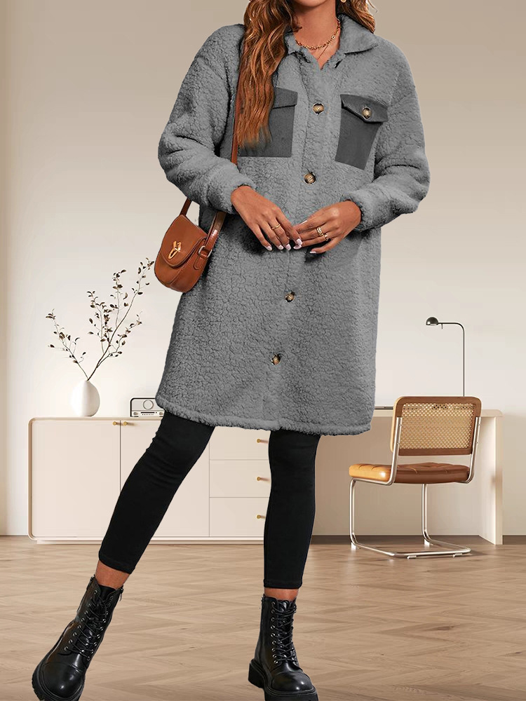 Single-Breasted Multi-Button Fleece-Lined Hoodie Coat for Women
