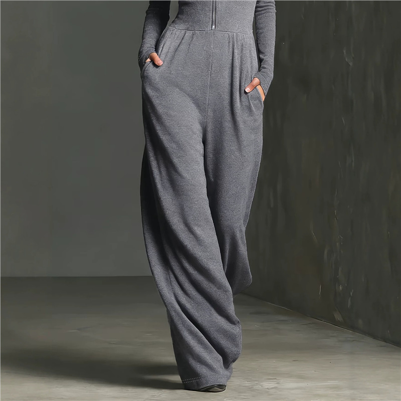 Women's Hooded Zip Wide-Leg Jumpsuit Long Sleeve Slim Fit Stretchy