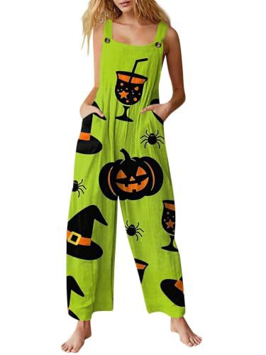 Women's Halloween Pumpkin Cat Print Sleeveless Jumpsuit Casual
