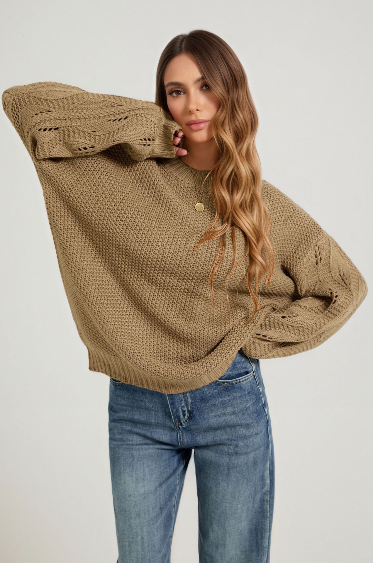 Women's Solid Color Crewneck Knit Pullover Sweater