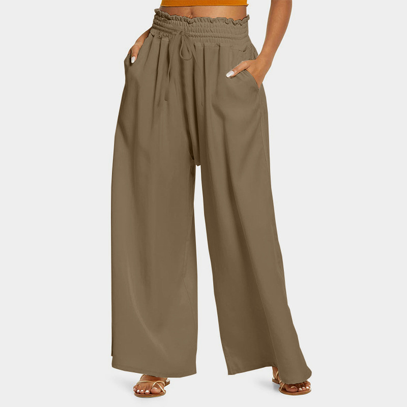 Women's High-Waist Wide-Leg Pants Solid Color Loose Casual Trousers