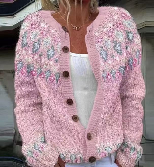 Women's Tribal Feather Print Button Cardigan Sweater