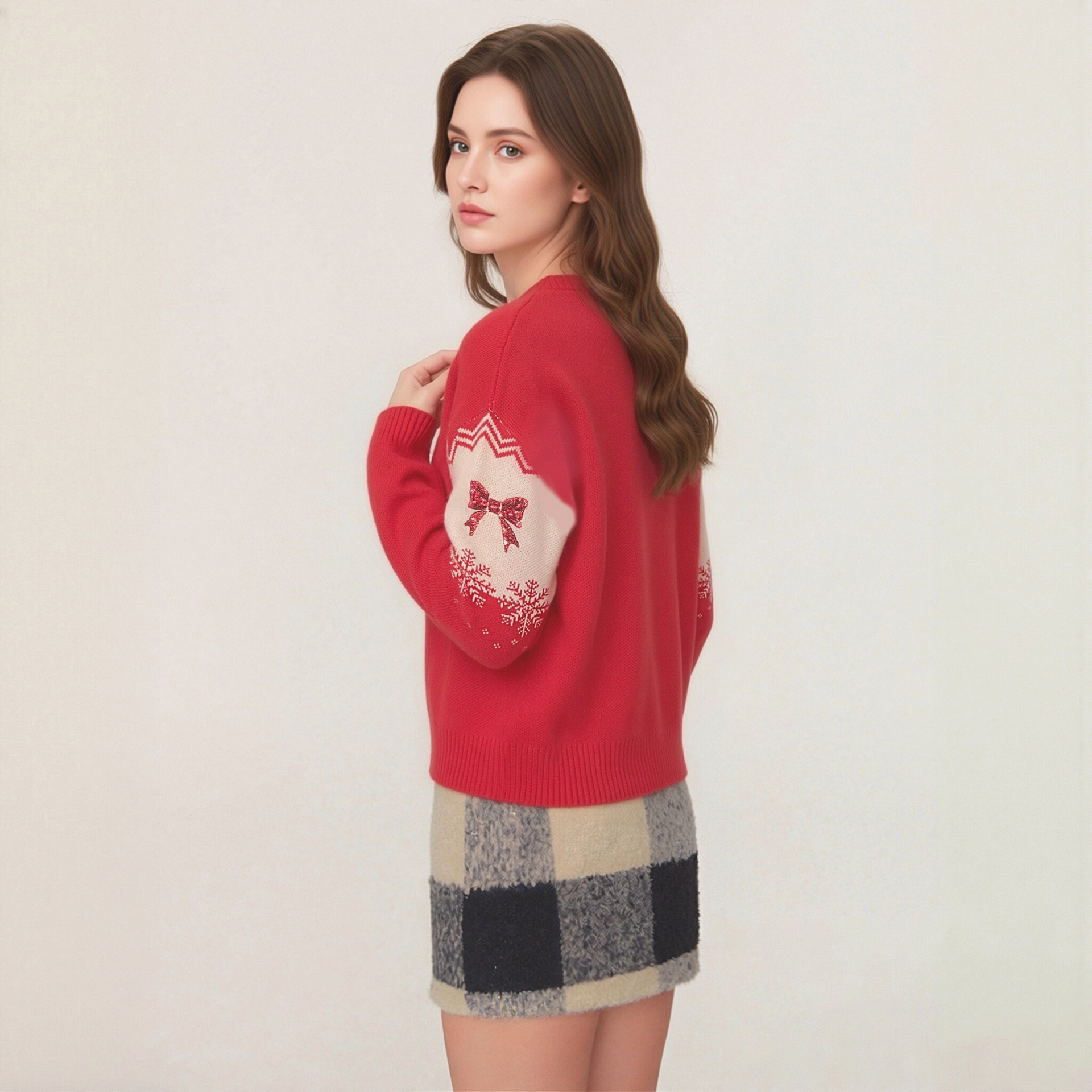 Sequin Embroidered Bow Pullover Sweater