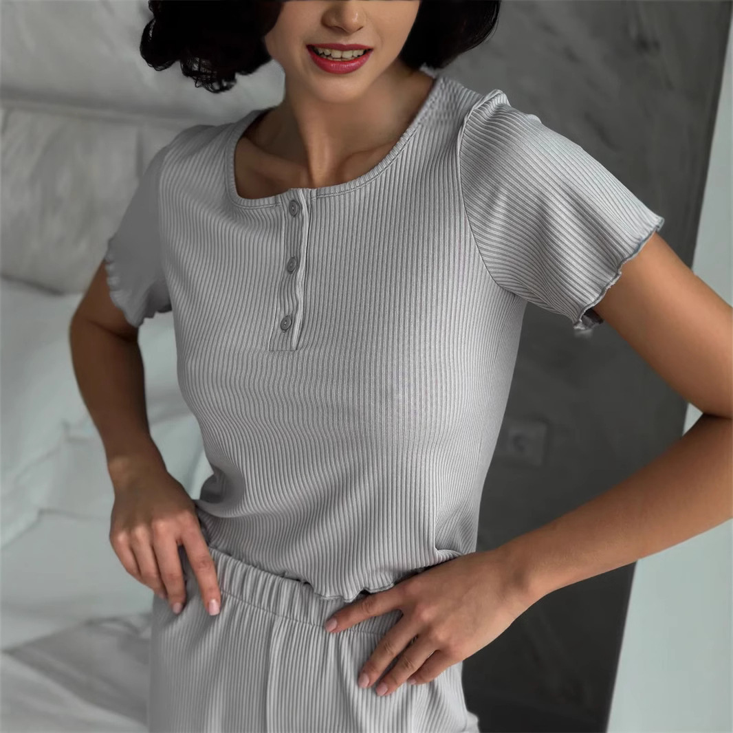 Women's Short Sleeve Pajama Set with Shorts Crew Neck Pullover Loungewear