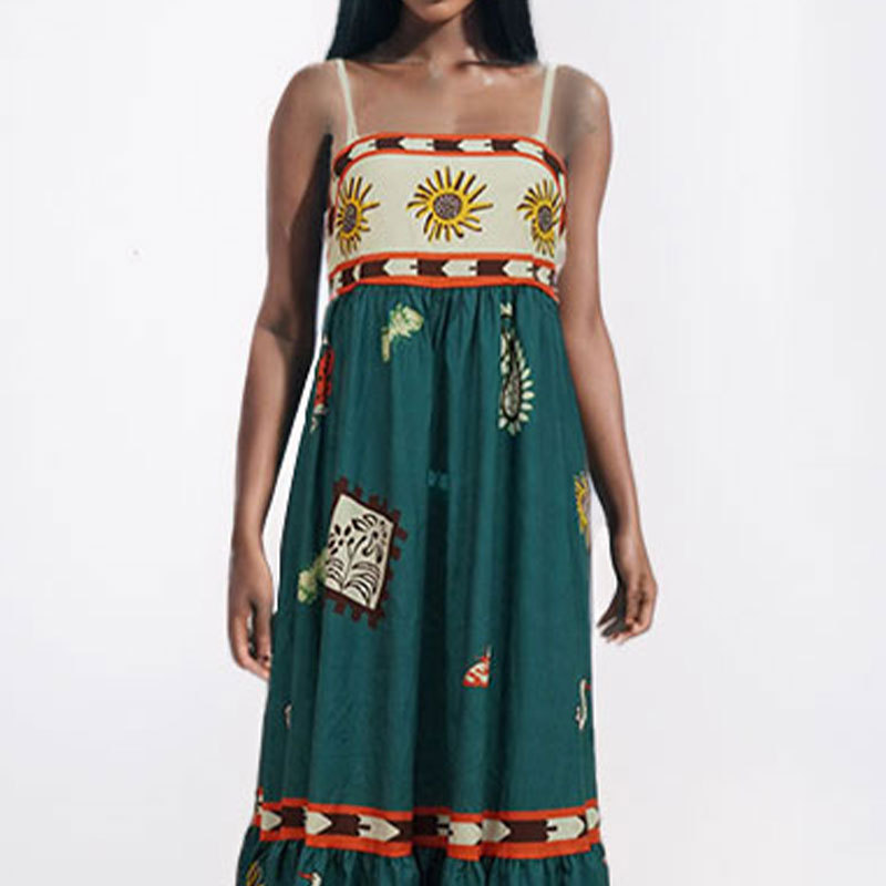 Sexy Spaghetti Strap Floral Print A-Line Maxi Dress