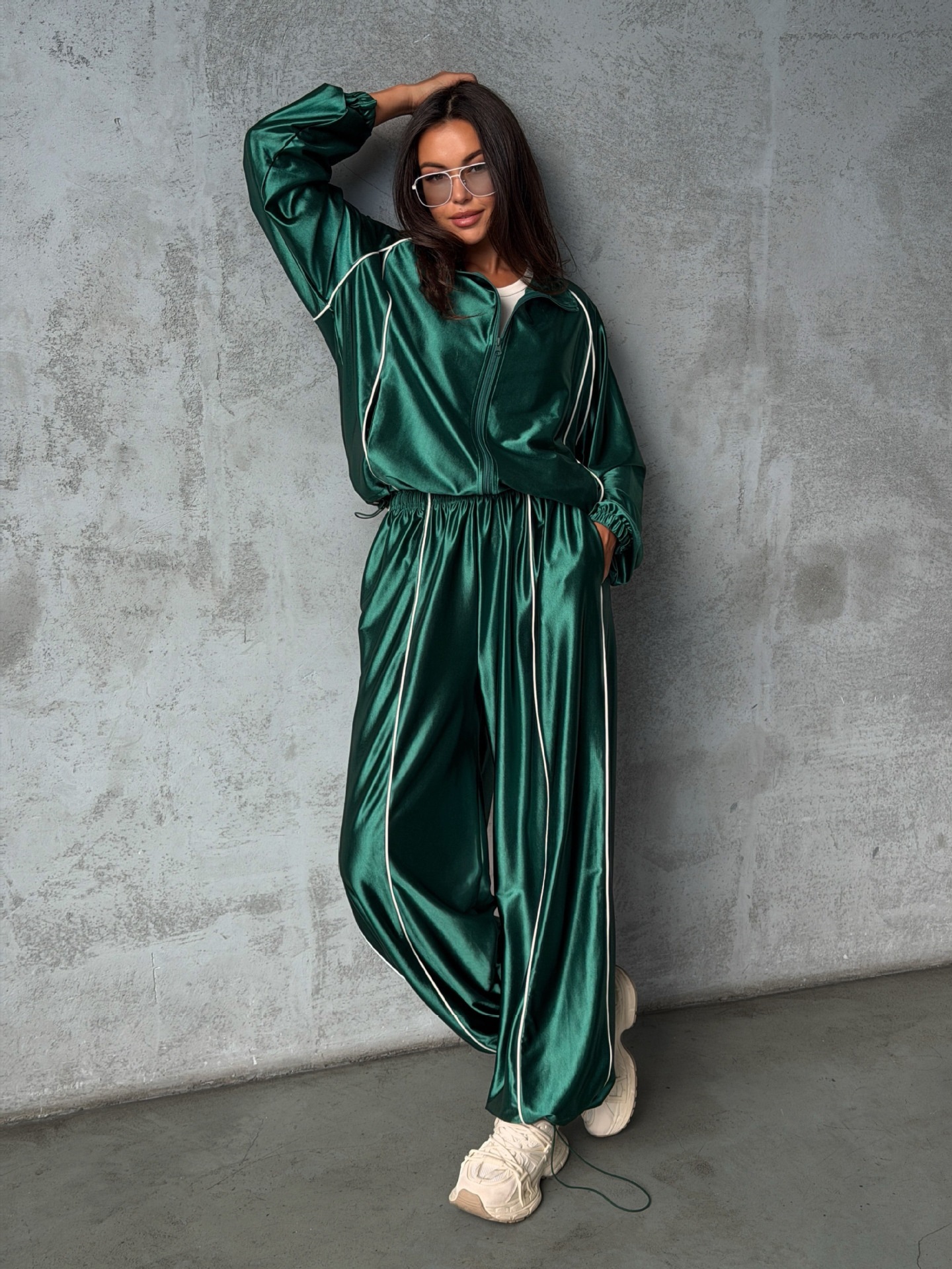 Satin Striped Double-Zip Oversize Women's Tracksuit