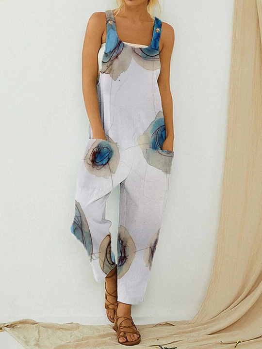 Women's Vintage Abstract Print Overall Jumpsuit