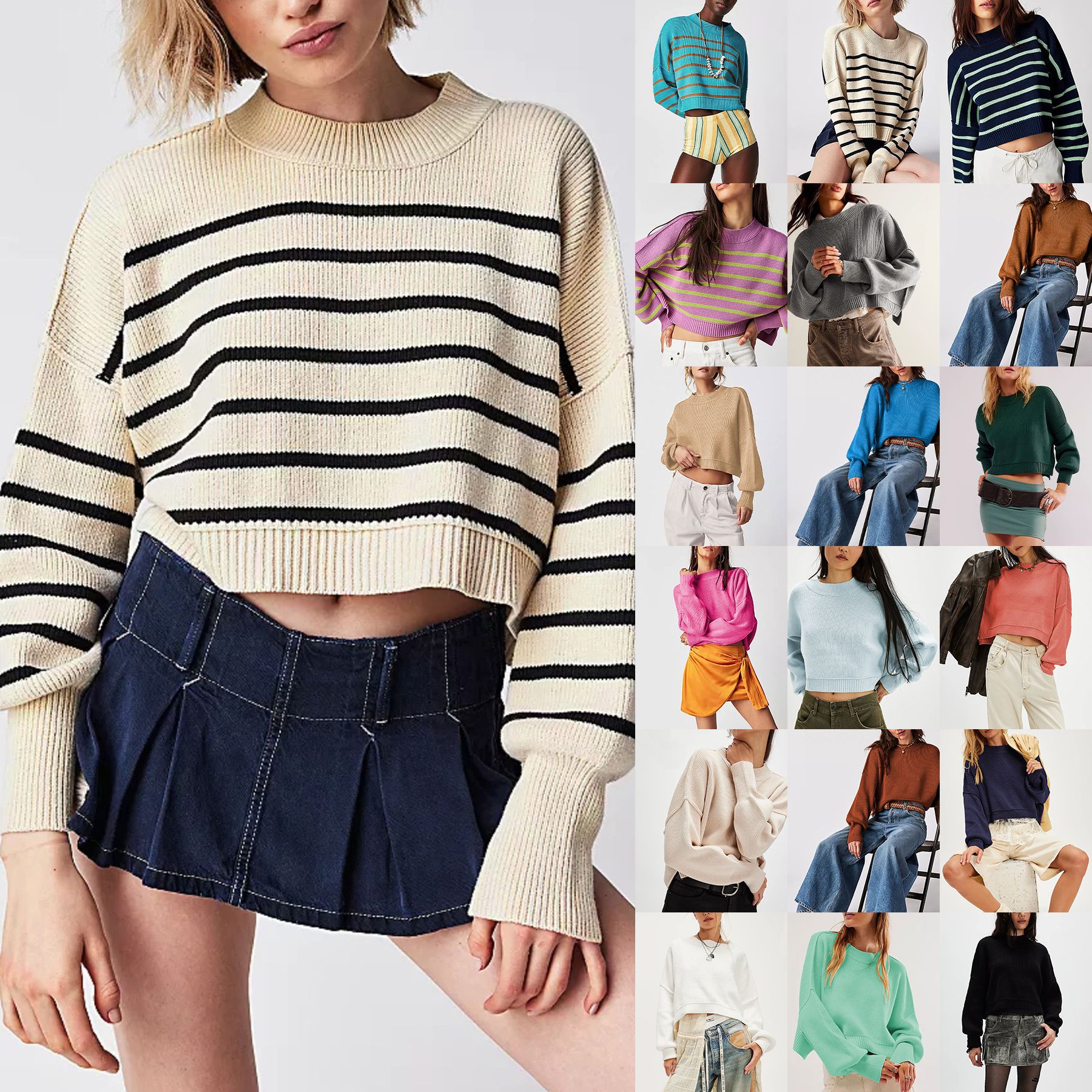 Women's Loose Crewneck Knit Pullover Sweater