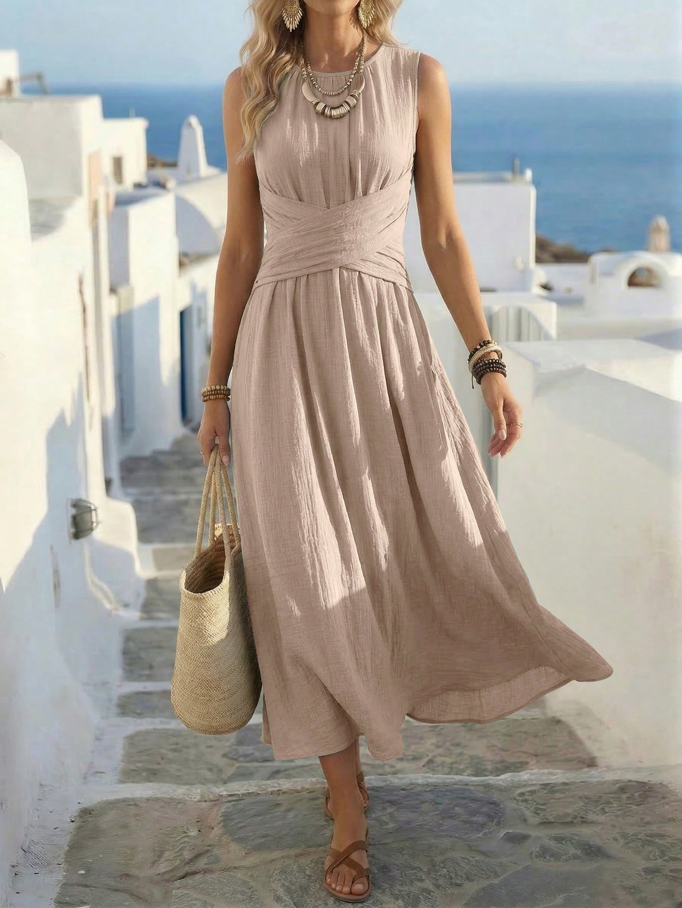 Sleeveless High-Waist A-Line Maxi Dress