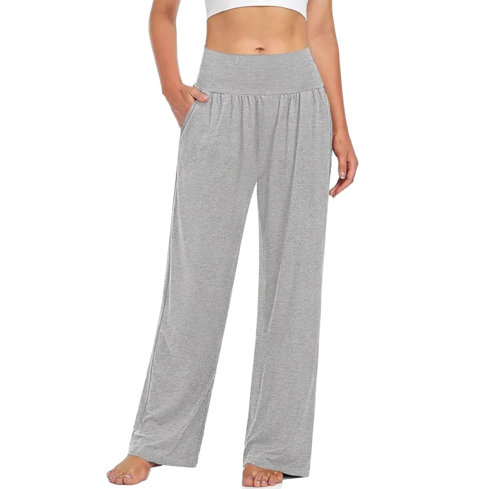 Two-Piece Wide-Leg High-Waist Lounge Pants with Pockets
