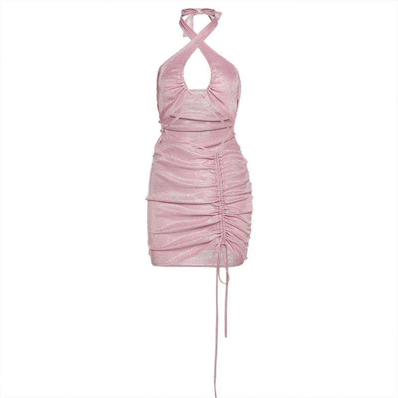 Women's Sexy Cutout Halter Strapless Bodycon Dress Solid Backless