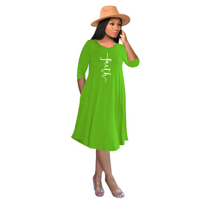 Faith Print A-Line Midi Dress with 3/4 Sleeves