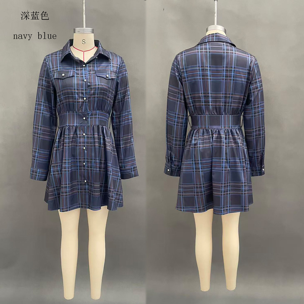Women's Printed Shirt Dress with Pockets and Waist
