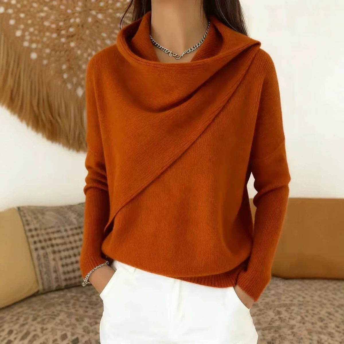 Women's Crewneck Knit Pullover Sweater Casual Loose Solid Color
