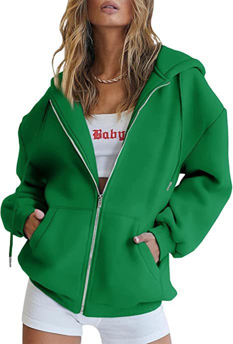 Women's Minimalist Solid Print Zip-Up Hoodie