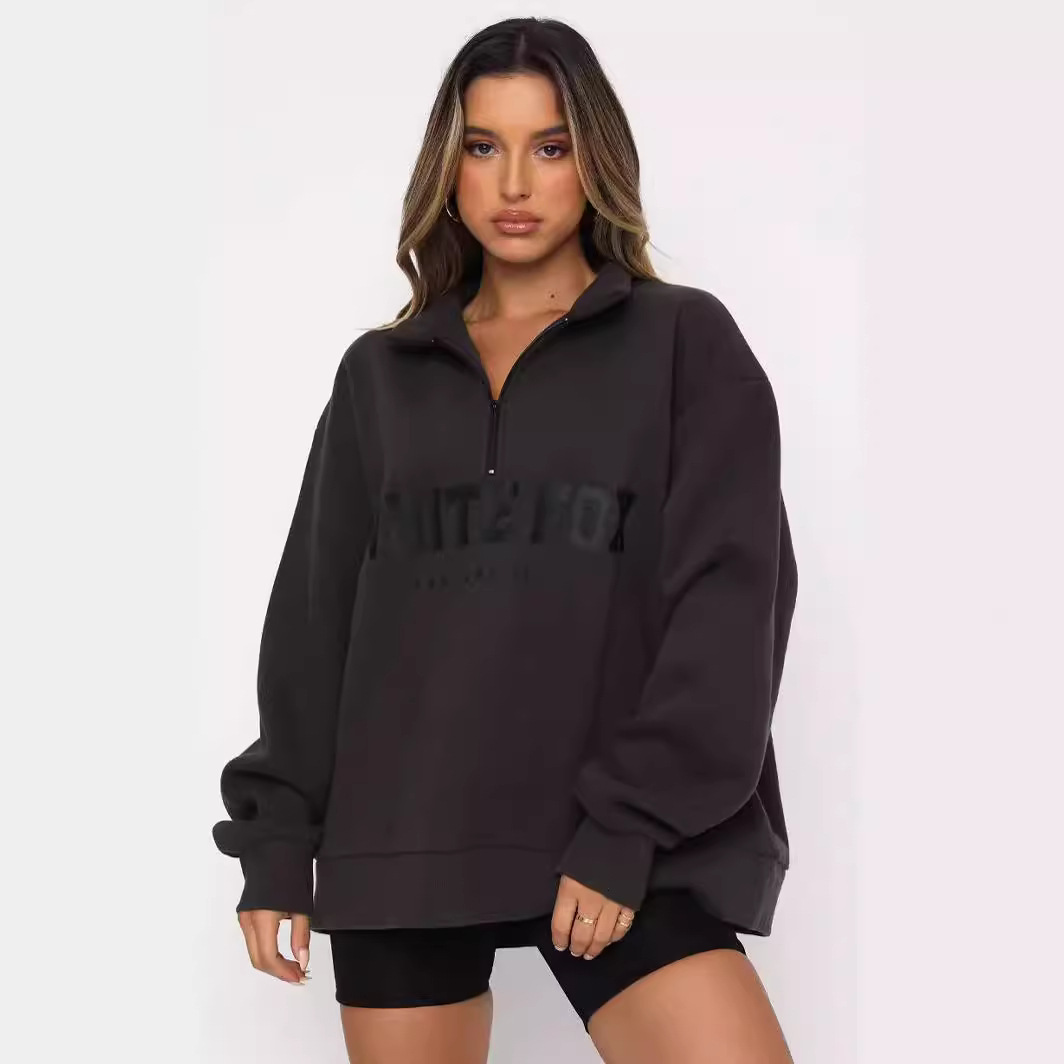 Casual Half-Zip Print Long-Sleeve Pullover Hoodie