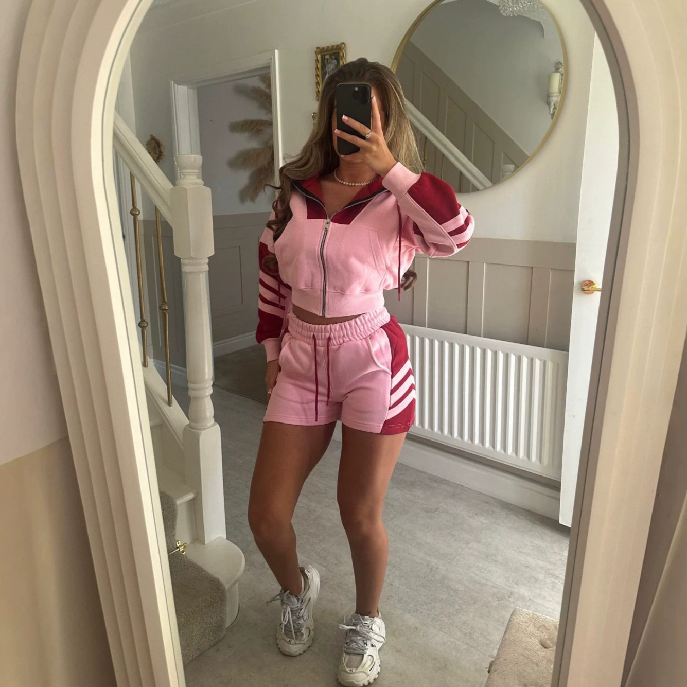 Women's Colorblock Three-Stripe Casual Sportswear Set