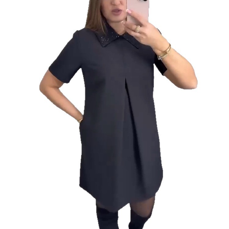 Women's Solid Color French Style Slim Fit Short Sleeve Dress