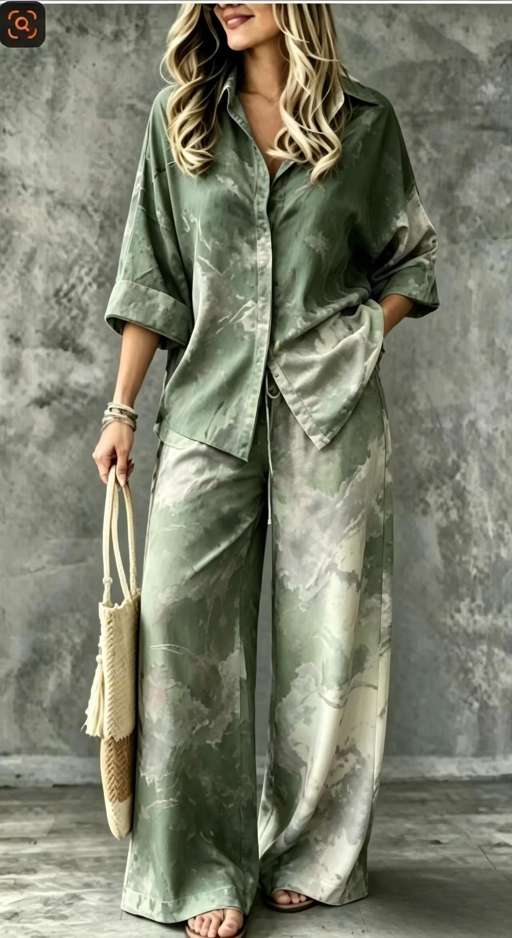 Women's Digital Print Shirt and Pants Set