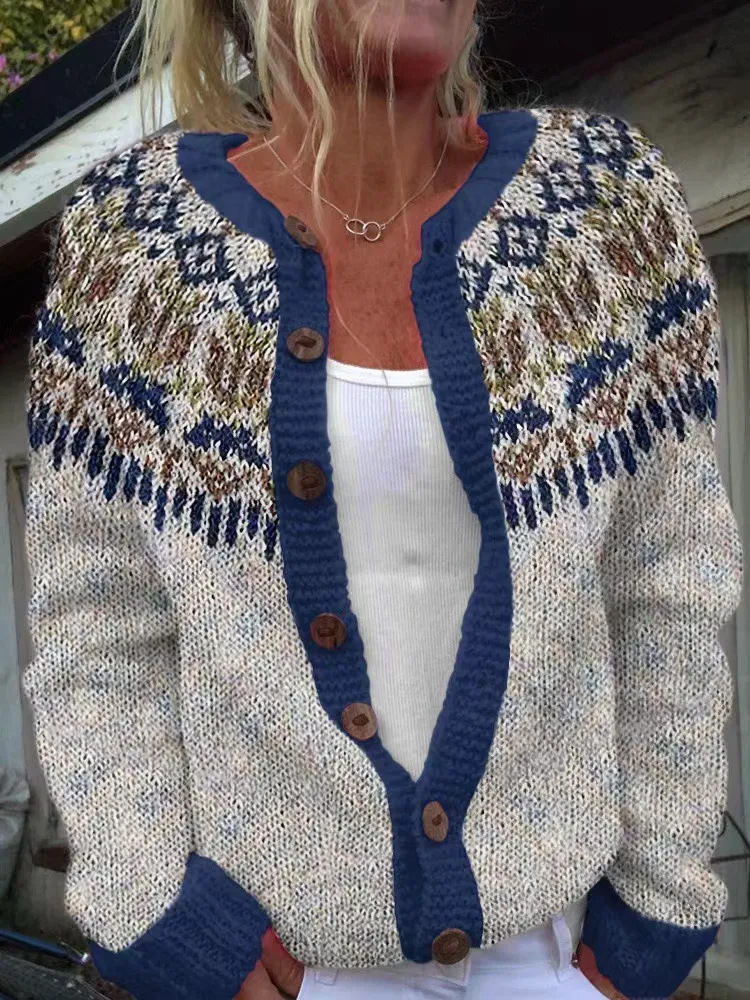 Women's Floral Line Print Cardigan Sweater