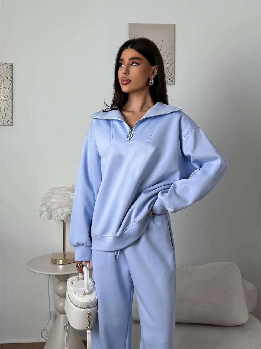 Women's Long Sleeve Stand Collar Zip Tracksuit Casual 2-Piece Set