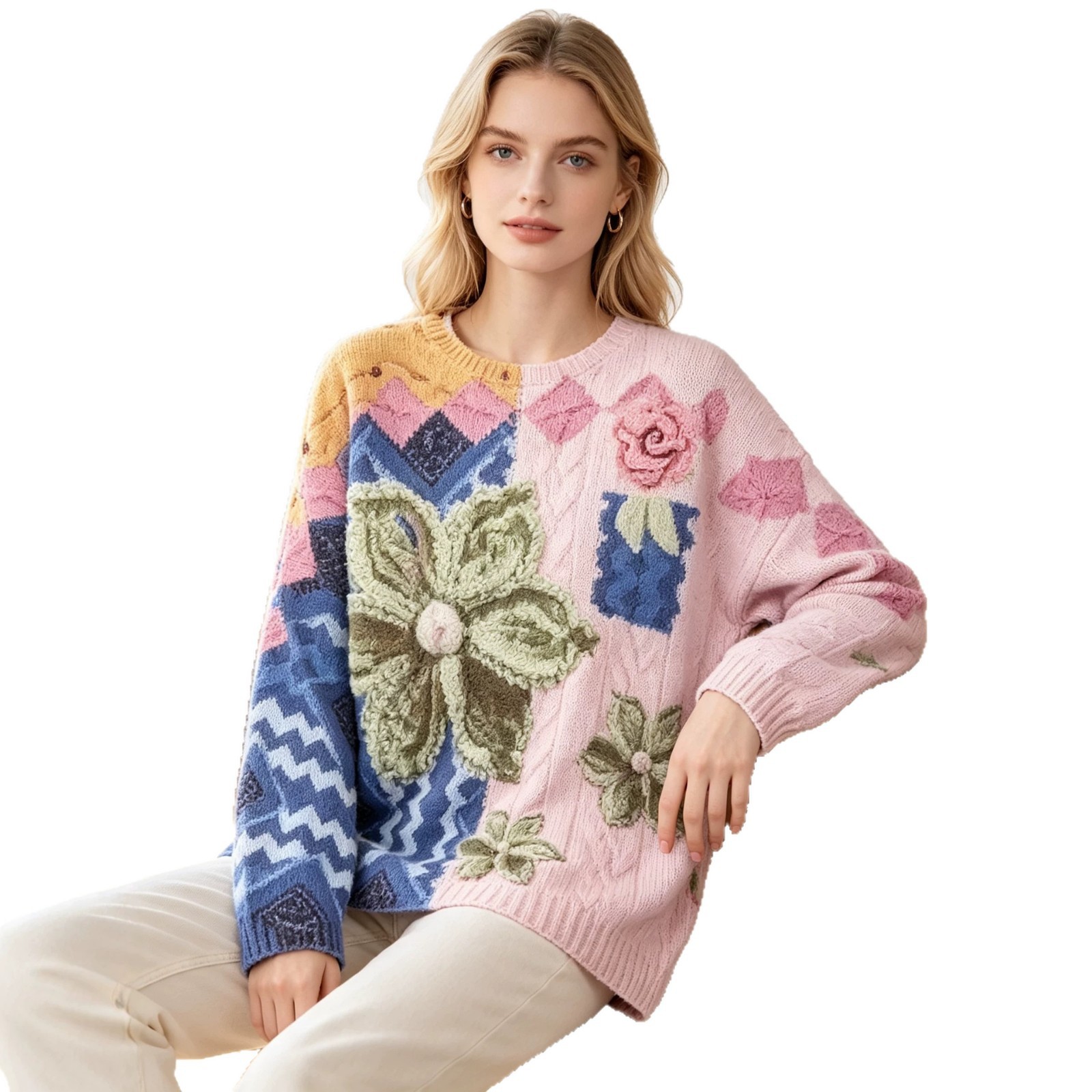 3D Print Christmas Sweater Women's Crewneck Long Sleeve Knit Pullover